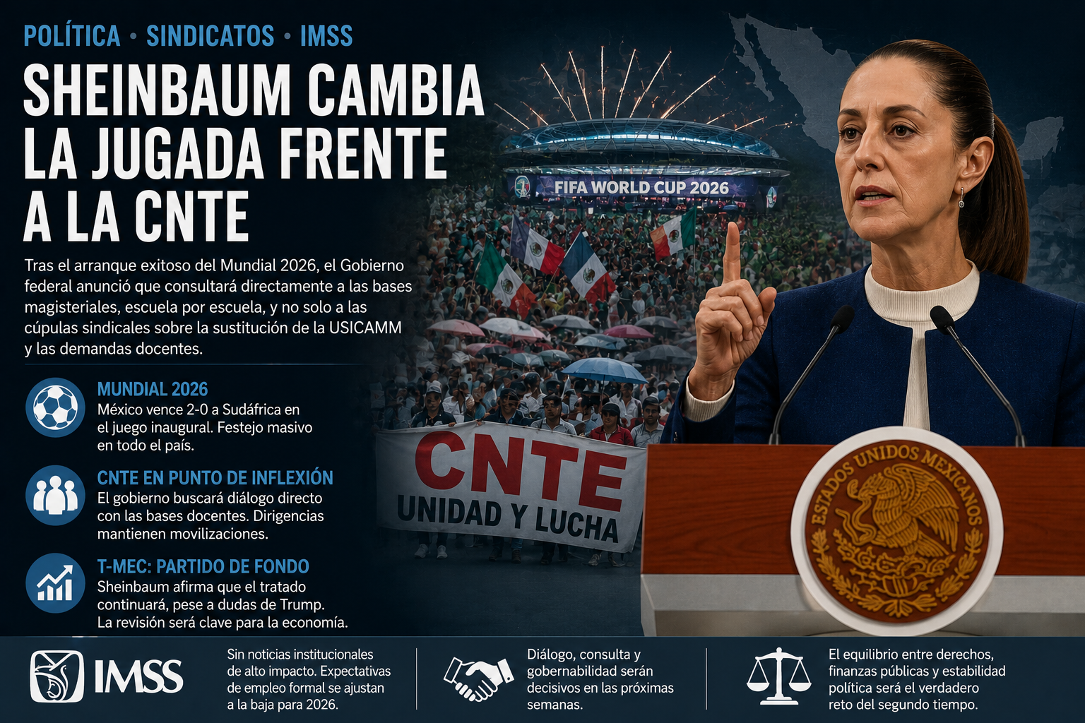 Sheinbaum cambia la jugada frente a la CNTE tras arranque mundialista sin colapso